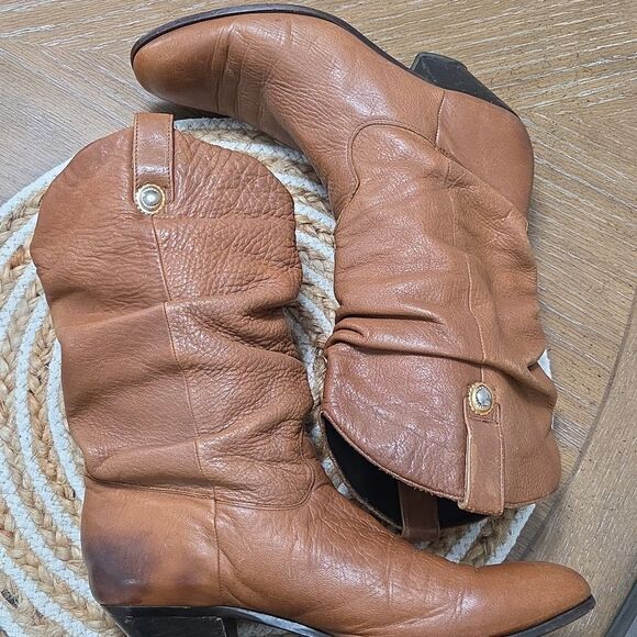 Dingo Tan Brown Leather Ruched Pleated Boho Boots, Size8.5 - Picture 8 of 11